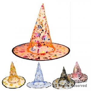 SOMBRERO BRUJA TRANSPARENTE ESTAMPADO HALLOWEEN x 1